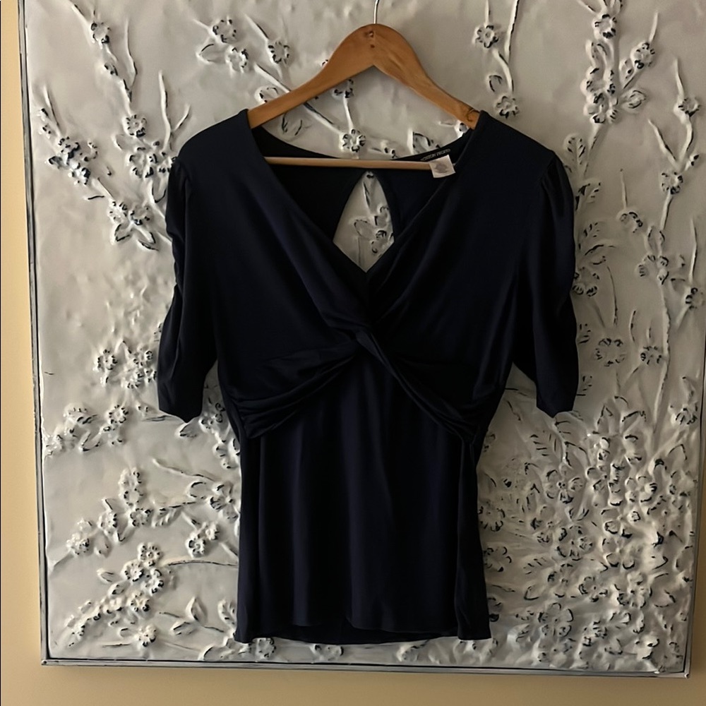 Boston Proper Navy blue Wrap Blouse with Cut-Out Details